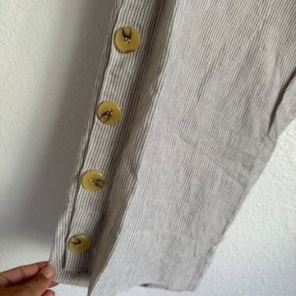 Soft Surroundings Gray Striped Wide Leg Linen Cropped Pants Size Large Lagenlook - Picture 4 of 15